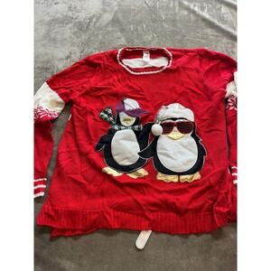 Holiday Time‎ Penguin Friends Ugly Christmas Sweater Size XL (16-18) Lights up